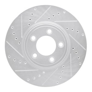 Jaguar S-Type Brake Rotor (1) - Front Left - R1 Concepts - Drilled & Slotted - Silver - `06-`08
